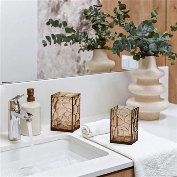 Acrylic Bathroom Accessories Set, 5 Piece Brown Bathroom Vanity Accessory Set - Picture 6 of 7